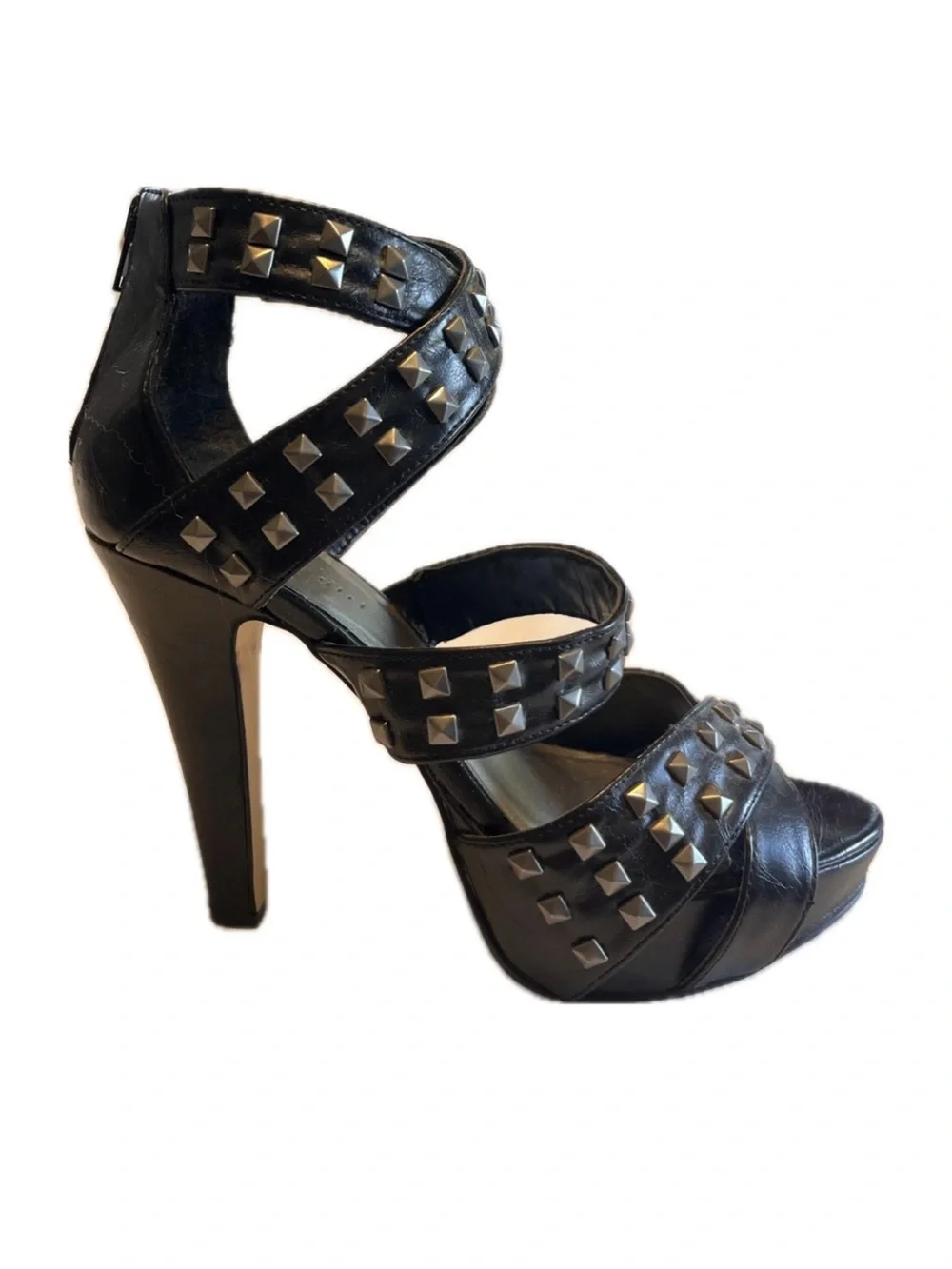 Madden Girl “Punkky” Black Studded Strappy High Heel Sandals